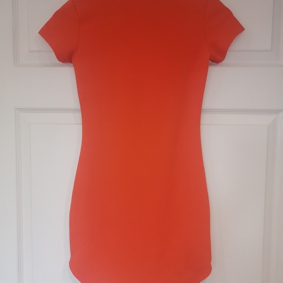 REVAMPED Curved Hem Neon Orange Mini Dress NWOT - Picture 3 of 5